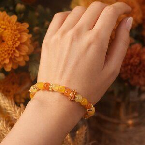 Handmade Yellow and Orange Gradient Beaded Bracelet with Rhinestones